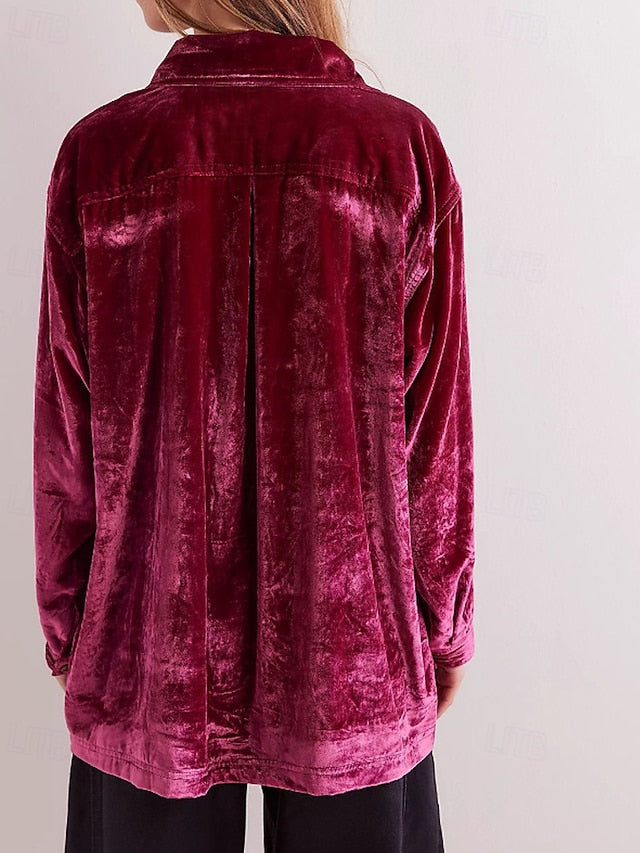 Women's Shirt Velvet Elegant Dressy Buttons Plain Vintage
