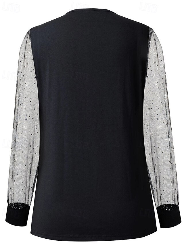Women's Blouse Mesh Plain Elegant Stylish Basic Long Sleeve