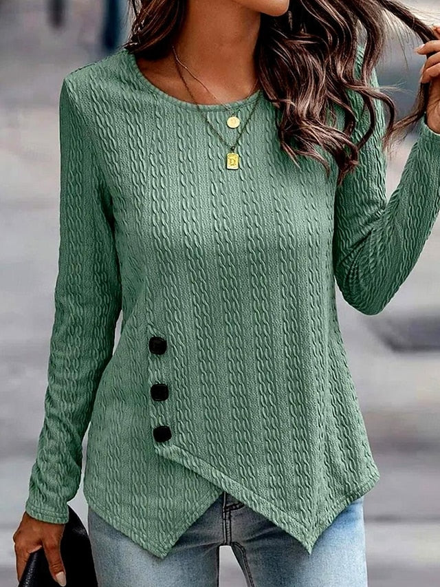 Women's Tunic Blouse Elegant Stylish Solid Color Buttons