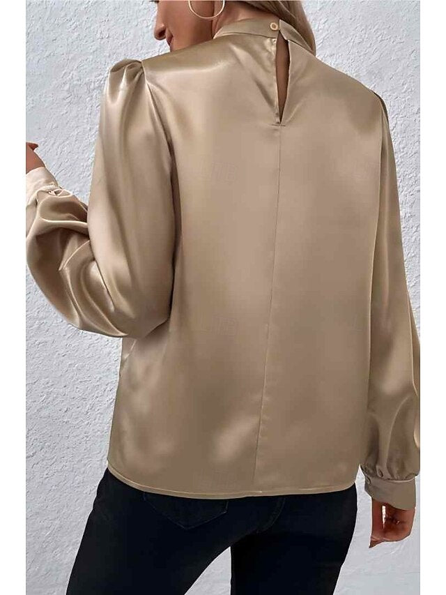 Women's Satin Tee Top Ruched Solid Color Elegant Stylish