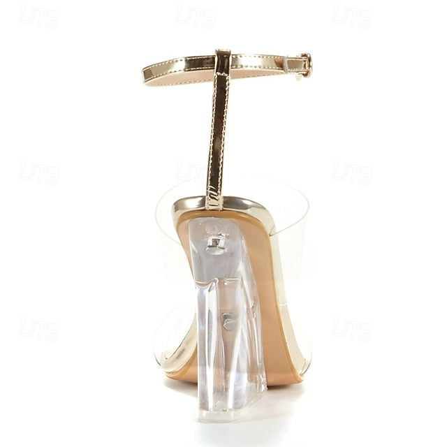Wedge Clear Heels and Straps with Women's Transparent Gold