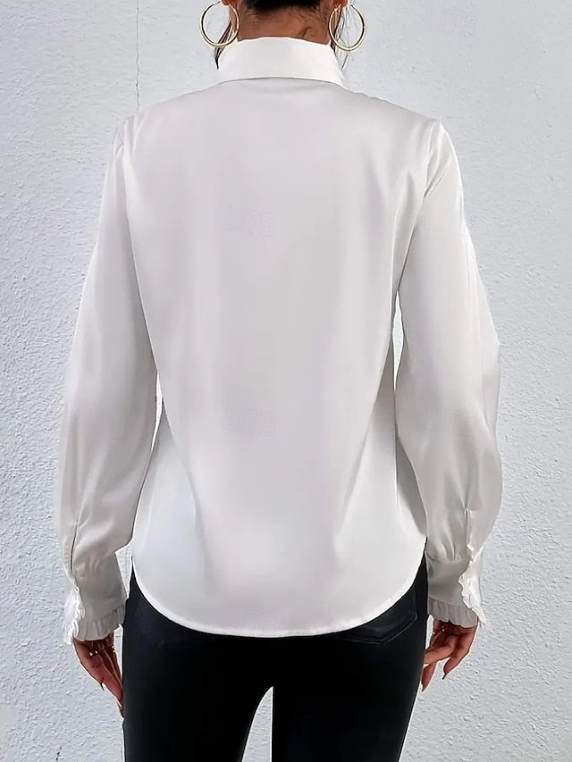 Women's Satin Shirt Dress Shirt Blouse Ruffle Solid Color