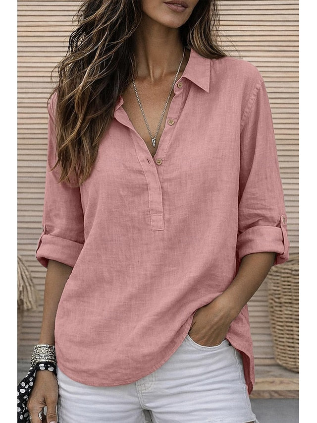 Women's Shirt Cotton Linen Shirts Popover Shirt Summer
