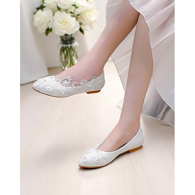 Embroidered Ballet Women's Vintage Lace – White Flats
