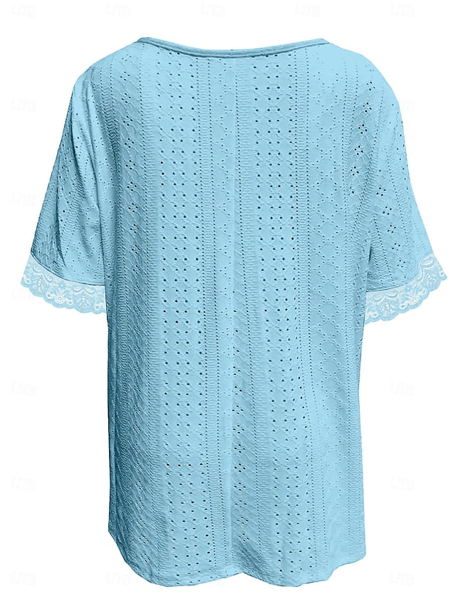 Women's T Shirt Lace Embroidered Plain Elegant Fashion