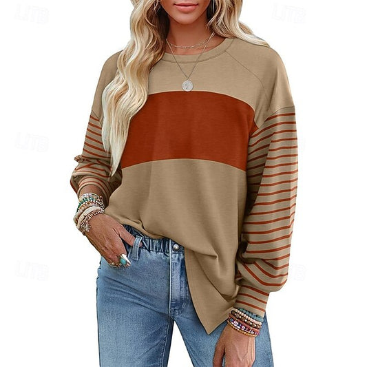Women's T Shirt Tee Top Patchwork Striped Fashion Classic