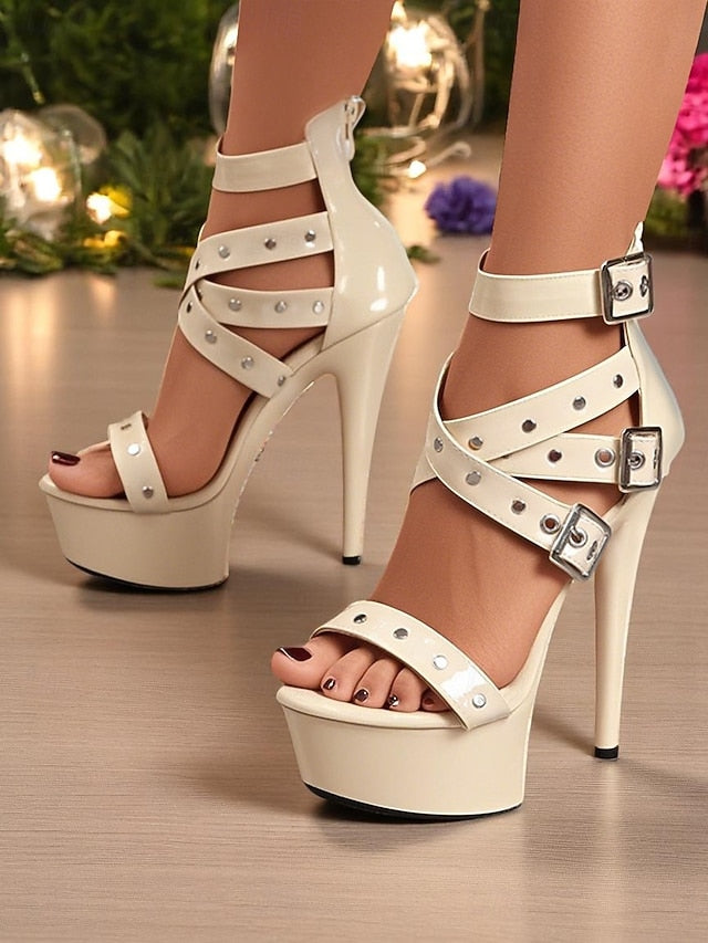 Heels Buckled Women's Platform Straps and White High with