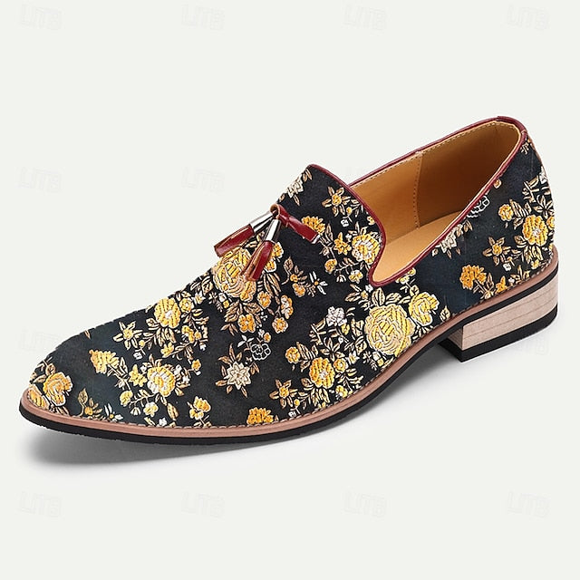 Men's Tassels Loafers Jacquard Pattern for with Floral