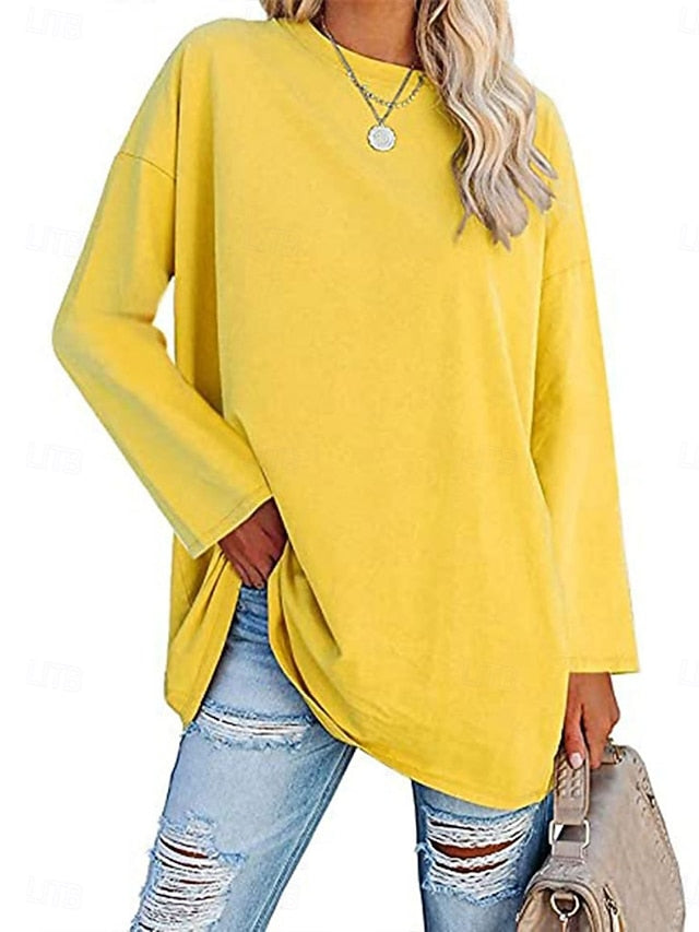 Women's Blouse Solid Color Stylish Casual Long Sleeve Crew