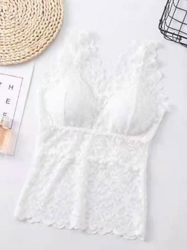 Women's Camisole Tank Top Lace Patchwork Solid Color Daily