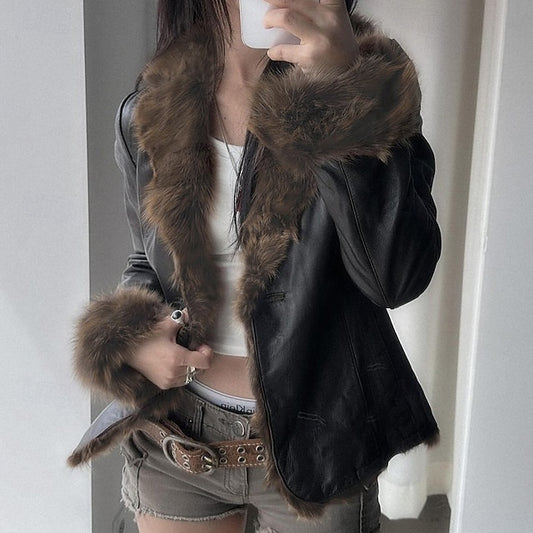 Casual Women's Comfortable Fur Collar Buttons Jacket Warm