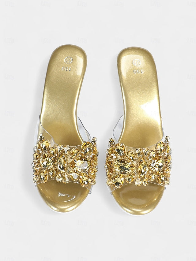 – Women's Embellished Platform Rhinestone Clear Heels
