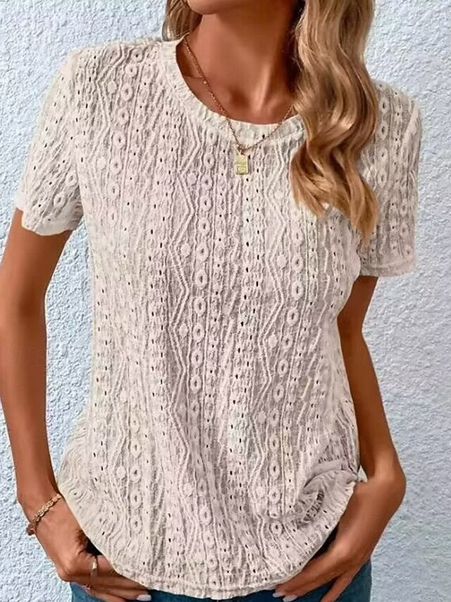Women's Blouse Lace Tops Hollow Out Plain Daily Stylish
