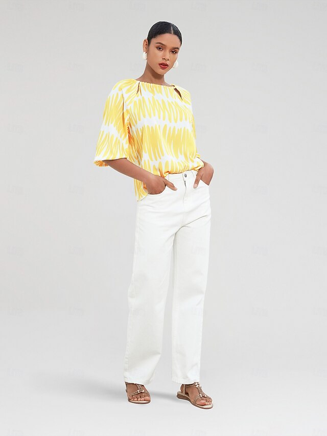 Satin Puff Sleeve Hollow Out Raglan Shirt