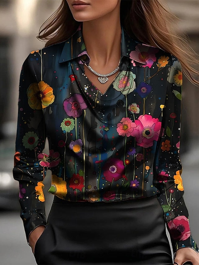 Women's Shirt Print Draped Floral Graphic Elegant Stylish