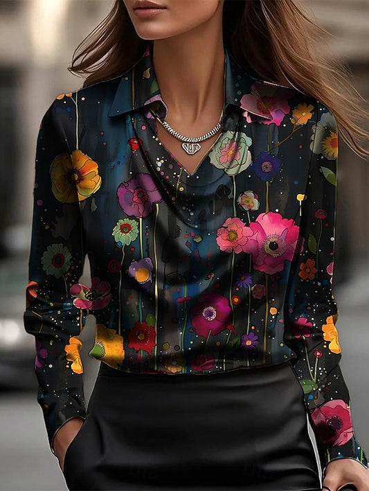 Women's Shirt Print Draped Floral Graphic Elegant Stylish