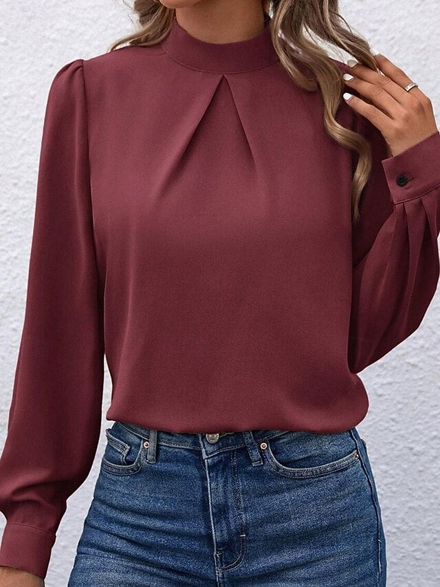 Women's Shirt Elegant Dressy Satin Top Solid Color Stylish