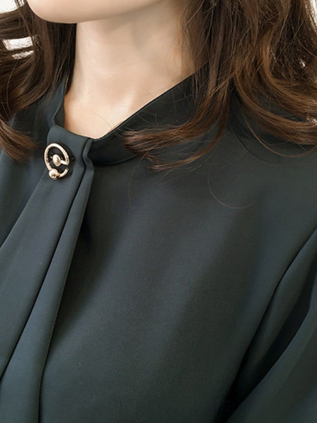 Women's Shirt Blouse Chiffon Tops Ruched Plain Active