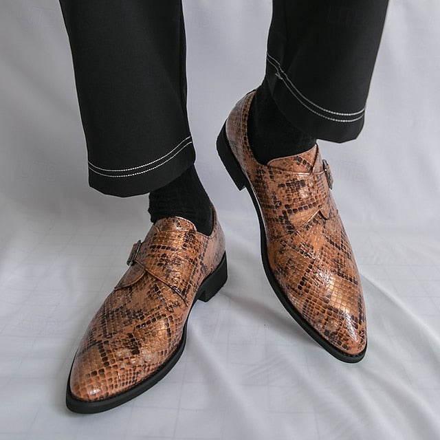 Shoes Monk Formal Classic – Snake Print Brown for Men Strap