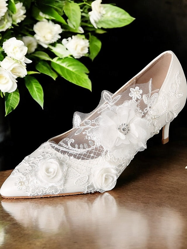 White Lace Wedding with Shoes Floral Embellishments