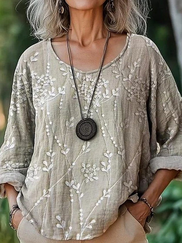 Women's Shirt Blouse Long Sleeve Tops Floral Graphic
