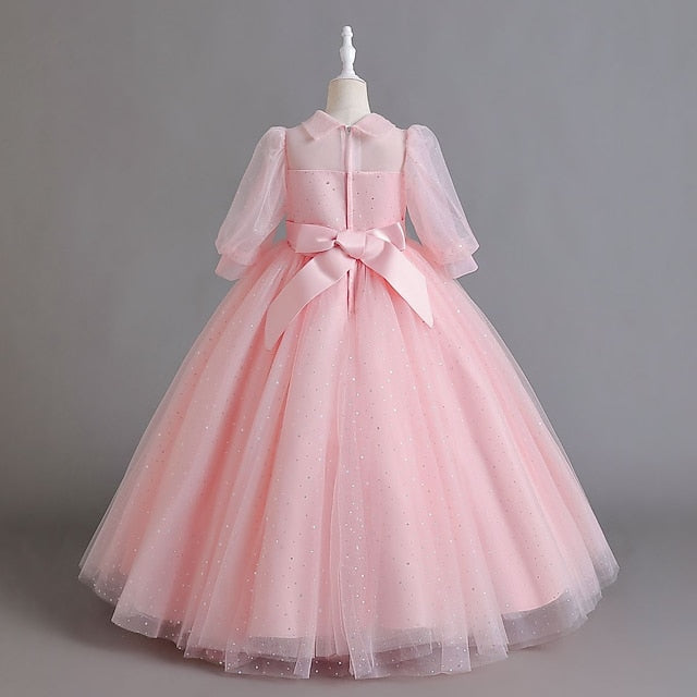 Girls' Girl Solid Half Color Flower Party Kids Dress