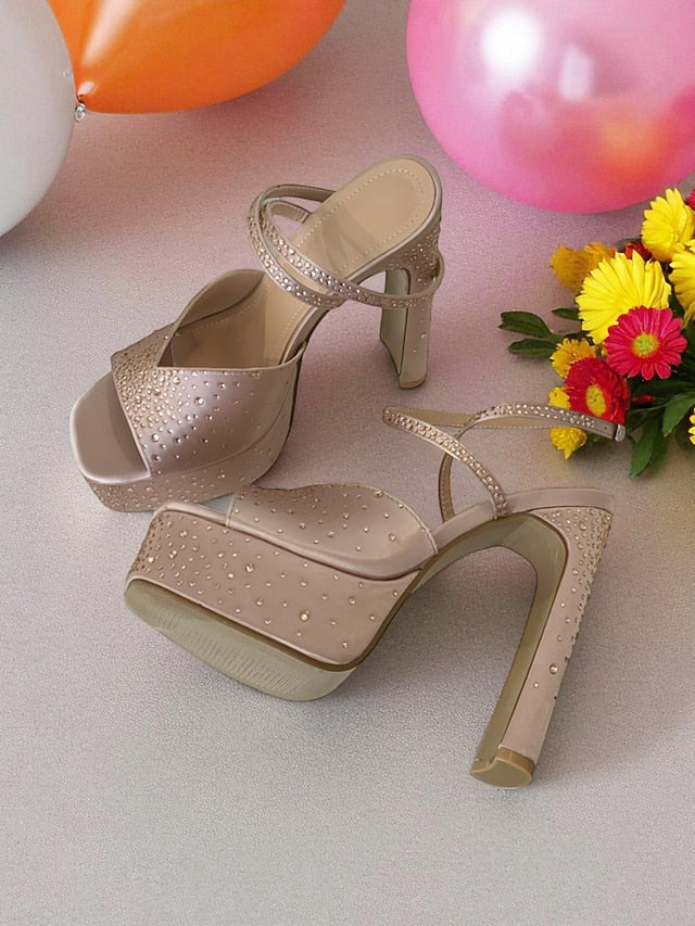 Toe Women's Platform with Rhinestone Heel Peep High Sandals