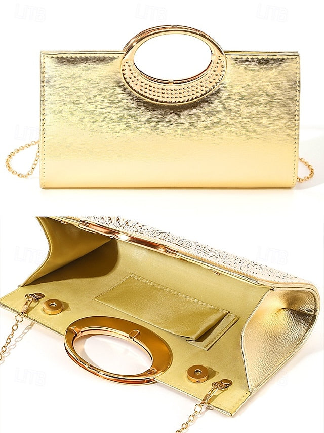 Gold Glamorous Round – Handle Evening with Crystal Clutch