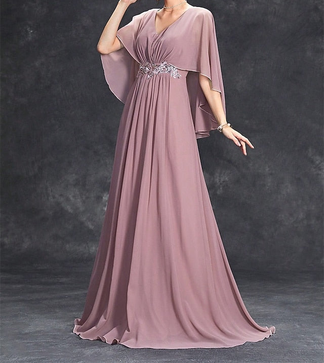 Bride Neck Mother Dress V Elegant of Floor the Party