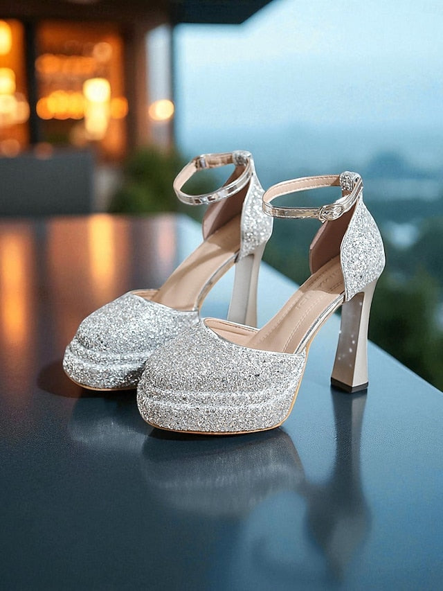 Gold Glitter High Heels Platform Women's
