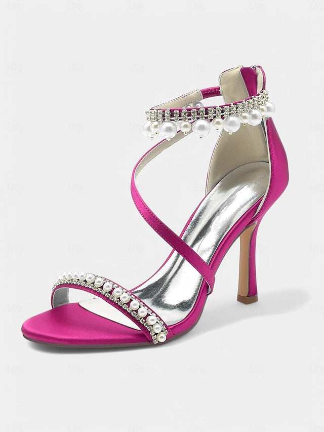 Heels – Party Chic Pointed-Toe Pink Ankle Strap Satin
