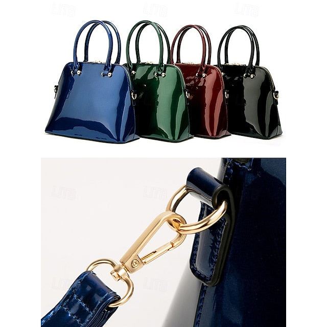 Tote Bag Leder Lack - Grün Elegant Damen Glänzend