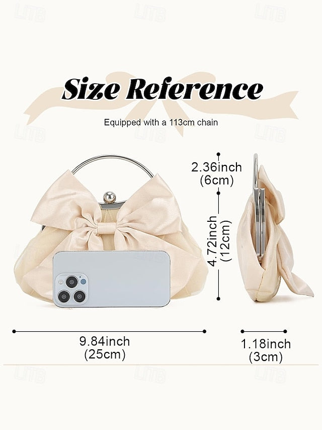 Evening Bag – Satin Clutch Women's Pearl Bow Elegant
