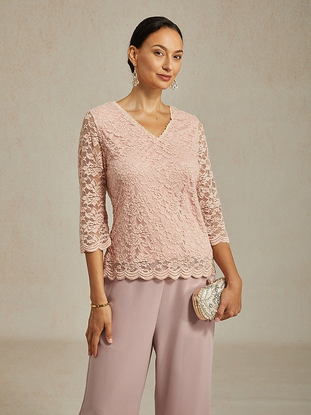 Women's Lace Shirt Blouse Lace Floral Elegant Long Sleeve V