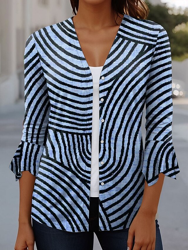 Women's T Shirt Ruffle Buttons Graphic Geometric Elegant