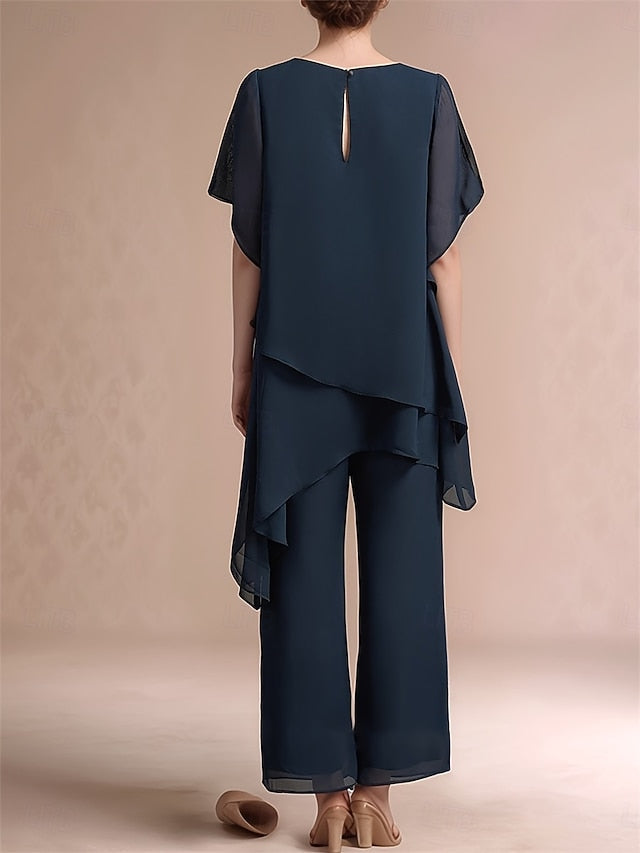 Neck Crew Dress 2 Pantsuit Classic Piece Bride Mother the of