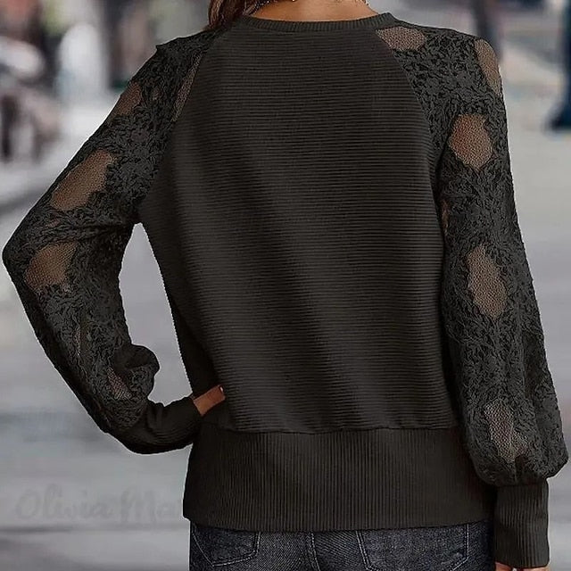 Women's Lace Splicing Top Blouse Ruched Lace Patchwork
