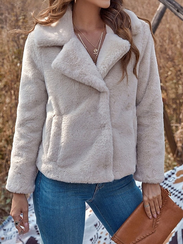 Comfortable Faux Pocket Teddy Coat Fur Warm Women's