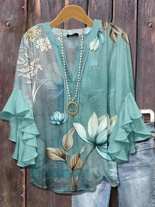 Women's Blouse V Neck Graphic Geometric Bohemia Vintage