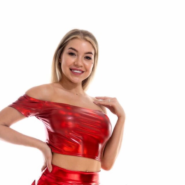 Metallic 1980s Shiny Latex Patent Crop Top PU Leather Off