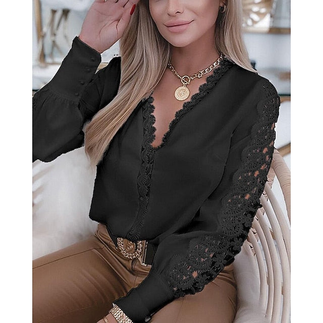 Women's Lace Shirt Blouse Eyelet top White Lace Shirt