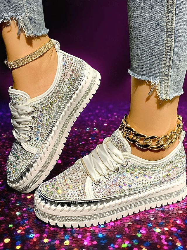with Silver Sneakers Women's Rhinestone Sparkling Accents