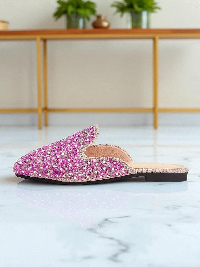 Rhinestone - Women's Pink Pearl Embellished and Mules