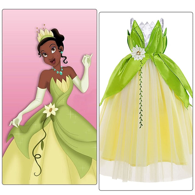 Girl Tinker Tiana Fairytale Flower Dress Princess Theme Bell