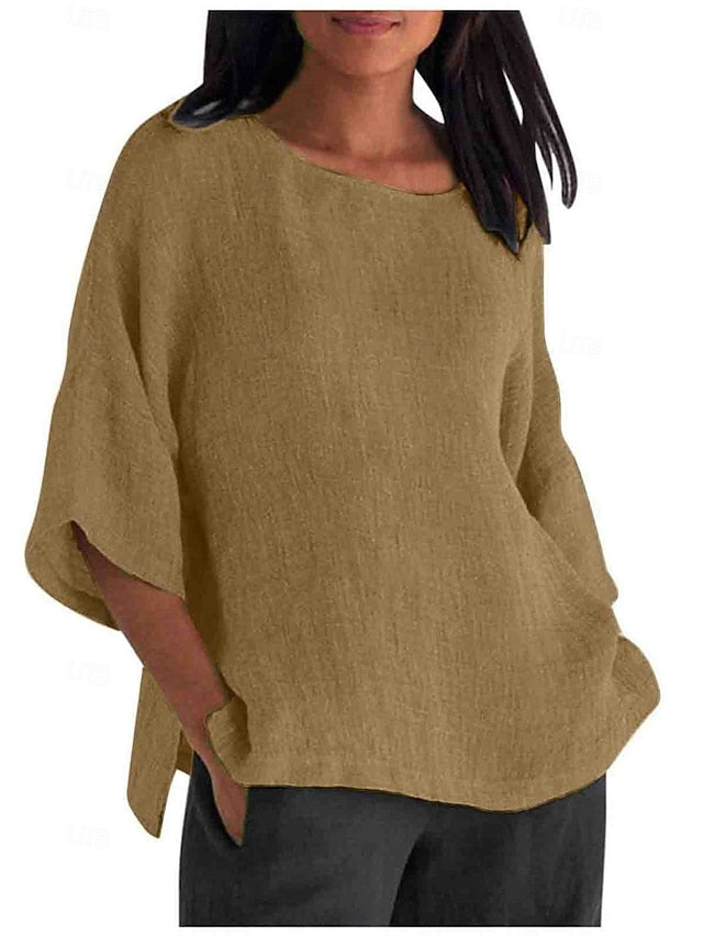 Women's Shirt Blouse 100% Cotton Solid Color Basic Casual