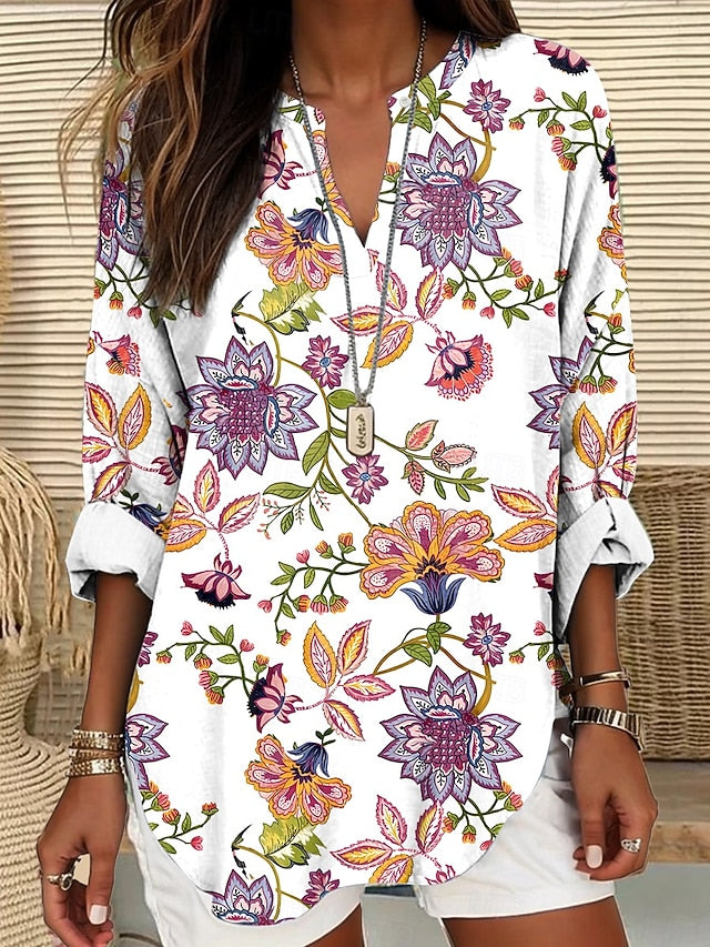 Women's Blouse Linen Like Breathable Lightweight Tunic V