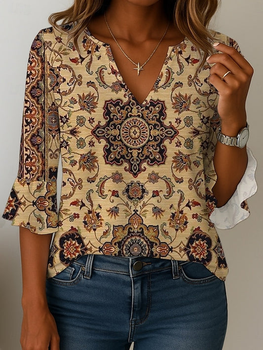 Women's Blouse Print Floral Graphic Ethnic Retro Vintage