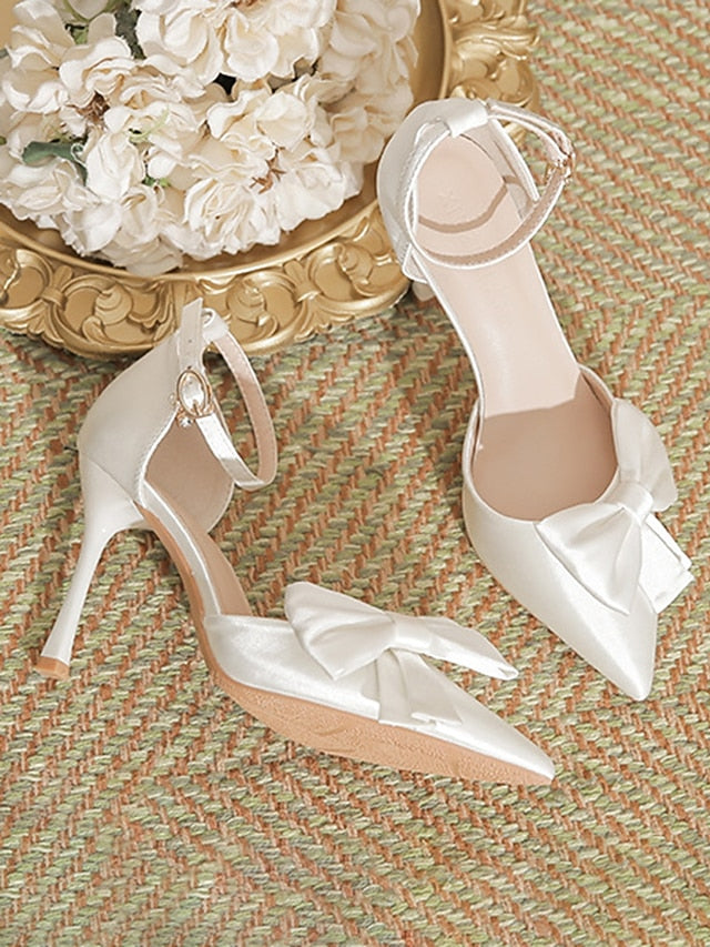 Pointed Pumps Strap Classy – Women's Ankle Bow Champagne