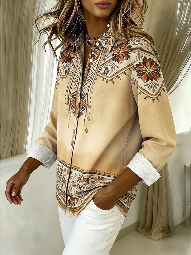 Women's Shirt Blouse Patchwork Buttons Print Graphic