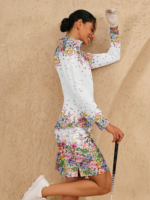 Women's Golf Polo Shirt White Long Sleeve Top Ladies Golf